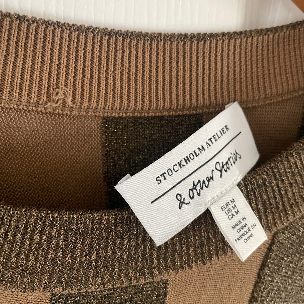 & Other Stories Crop Sweater Striped Black & Brown Shimmer Size Medium - Picture 3 of 4